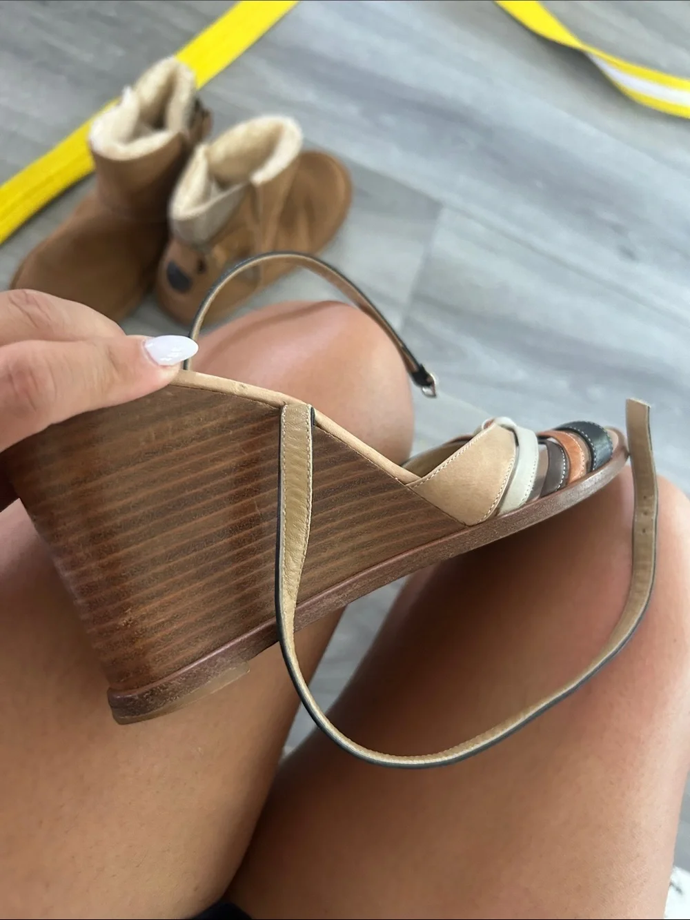 Coach Leather Multi-Tone Strappy Wedge Sandals Sz 9 B